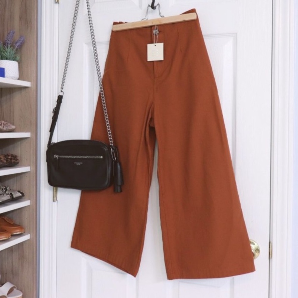 Orange/Rust Wide Leg Cropped Culottes Pants